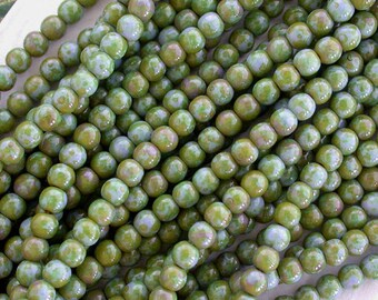 4mm Druks, Czech Glass Druks, Round Glass Beads, Druk Beads, Blue Green Turquoise Picasso CZ-127