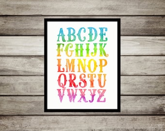 ABC,Nursery Decor,Rainbow,bright,colorful,Nursery,Wall Art,Nursery Print,Alphabet Poster,Watercolor,nursery,playroom,instant print,gift,baby