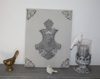 Old weathered wood gray painted canvas