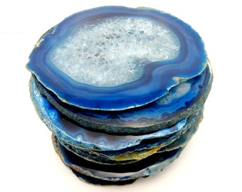 Agate Slices Large for Crafts - Agate Coaster - Blue Colored Agate Coasters Art Projects Framing Mosaics Coasters Home Decor (CSTR-04)