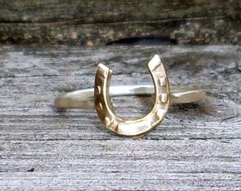 Little Horse Shoe- Sterling Silver and Brass -Stacking Ring