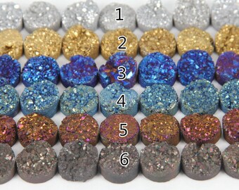 20mm Natural Titanium Druzy Beads, Flat Coin Round Beads, Druzy Pendants, Raw Druzy Quartz Stone Drilled Beads 5 pcs