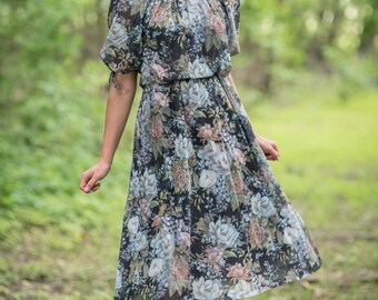 Vintage Sheer Floral Bohemian Dress (Size Small)