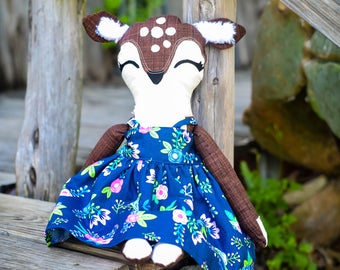 Stuffed Deer - Stuffed Animal Deer - Deer Toy - Deer Plush - Fabric Doll - Woodland Nursery Decor - Baby Shower Gift - Girls Christmas Gift