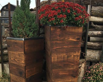 30" Tall Cedar Wood Rustic Planter Box --- Mocha --- / Rustic Planter / Tapered Planter / Patio Planter / Tall Planter / Spring /Mothers Day