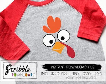 turkey face SVG - thanksgiving instant download - turkey svg - printable PDF - cricut - iron on - Silhouette - digital shirt - cut file PDF