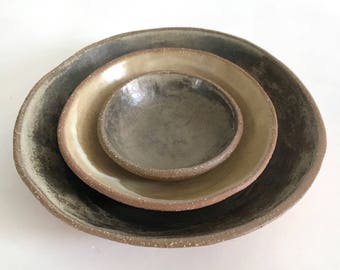 Ceramic Nesting Bowl Set, 3 Stoneware Pottery Bowls