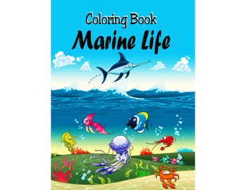 Marine Life Adult Coloring Book Digital Pages Printable Sea Life Sealife Underwater World pdf Books Grownups Relaxation Stress Relief