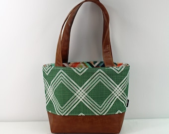 Lulu Medium Tote Bag - Colton Green with PU Leather - READY to SHIP Purse Shoulder Straps 3 pockets Handbag Washable
