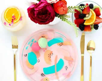 Abstract Art Glass Dinner Plates - food safe and dishwasher safe hand painted