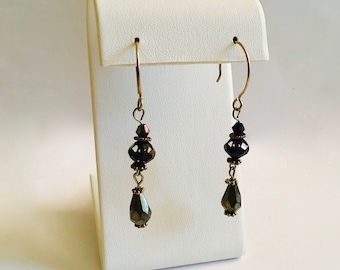 Swarovski Crystal Dangle Earrings with French Hooks, Black Sparkling Earrings, BoHo, Gypsy