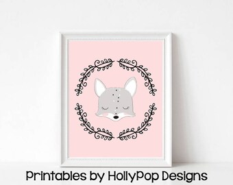Printable girl art Fox nursery artwork Printable fox art Baby girl nursery Woodland nursery print Printable kids decor Girl fox decor #1832