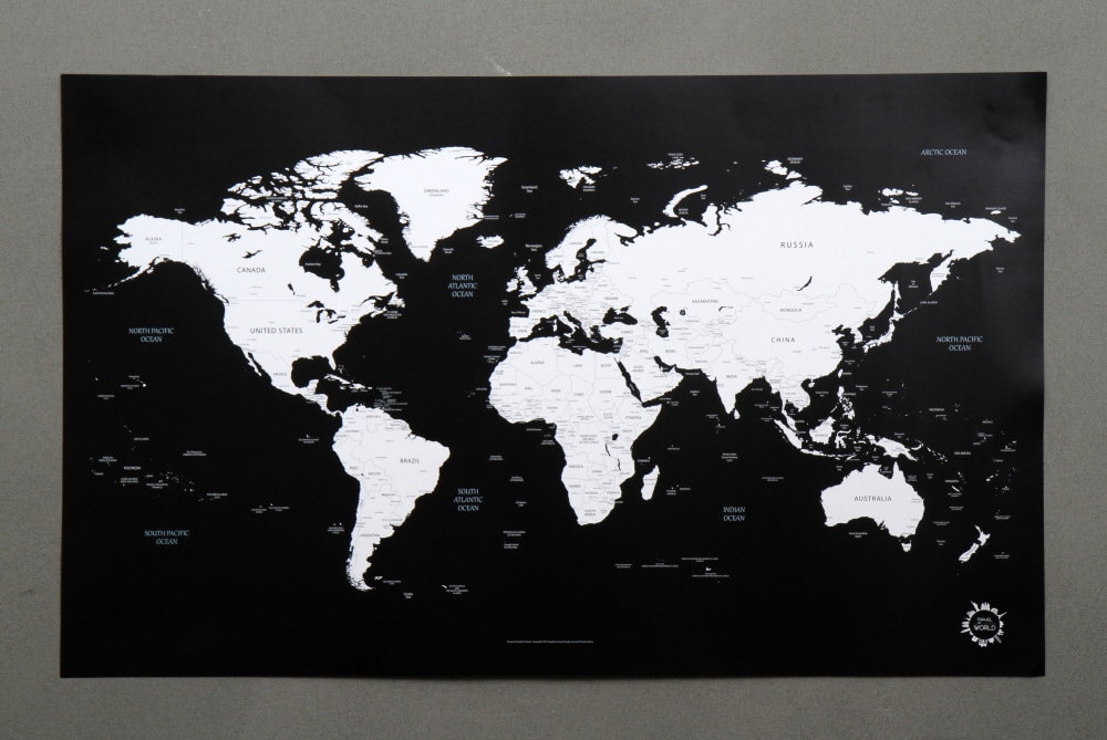 bg black and white world map unique design poster