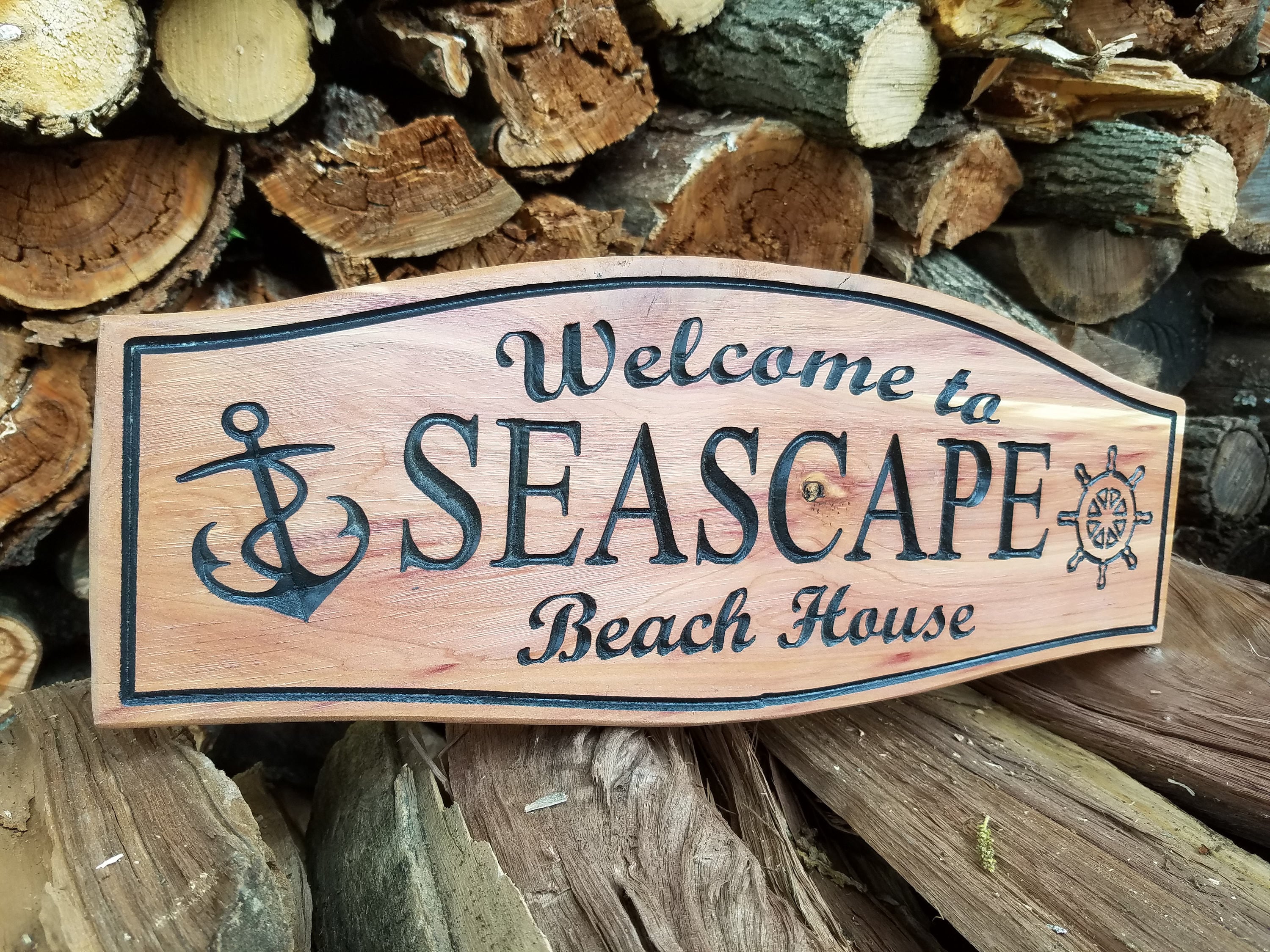 Beach House Outdoor Sign Personalized Wooden Carved Welcome   Il Fullxfull.1444240631 82a7 