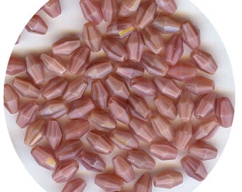406202 *** 50 perles très anciennes olives verre à facettes 7x4,7mm ROSE VEINÉ