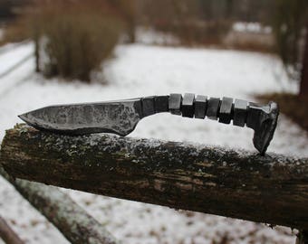 Railroad Spike Knife, railroad spike art, hand forged knife, personalized knife, hunting knife, blacksmith knife, engraved knife .