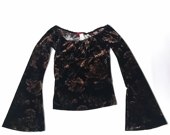 Vintage Necessary Objects Floral Bell Sleeve Top 90s Size Small
