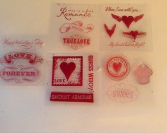 Set of 17 Used Love/Valentine's clear rubber stamps