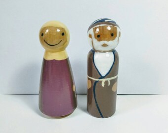 Patriarch& Matriarch, Avos/Imahos, biblical, Jewish, ancient Israel, wood peg people sets