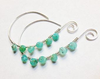 Opal Earrings Opal Hoop Earrings Blue Opal Earrings Dangle Blue Peruvian Opal Hoop Earrings