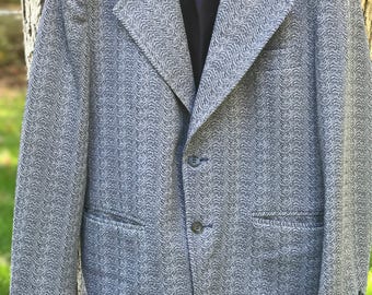 custom made blue textured blazer with navy blue lining