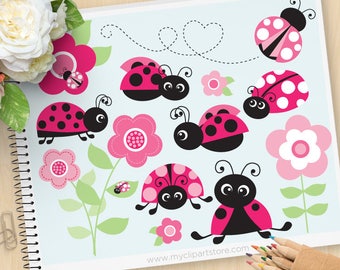 Pink Ladybug Garden Clipart, Ladybird clip art, garden clipart, gardening, Personal and Commercial Use Vector Clip Art, SVG Cut files