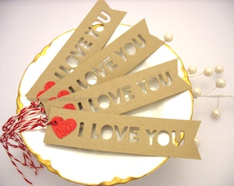 Valentine I Love You Gift Tags-kraft brown-red-heart-love-cupid-Valentines Day-Anniversary-Wedding