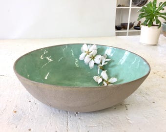 Large salad bowl, Ceramic bowl, Fruit bowl, Serving bowl, open bowl, Large turquoise bowl, Pottery bowl, centerpiece bowl, modern bowl