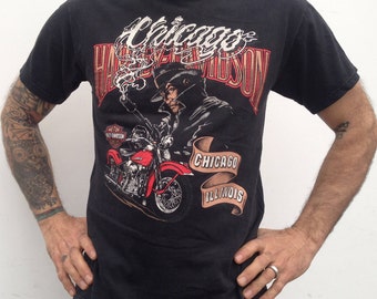 Harley Davidson Motorcycle | Vintage | 1990s | T-shirt | Chicago Illinois | Biker shirt | Cotton | Black | M size