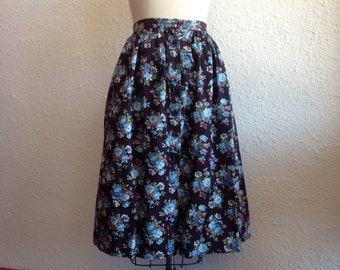 1950s black cotton floral skirt