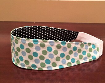 Polka dot headband for women, Girls Headband, Womens Headband, Blue Headband, Black and White Headband, Retro Headband, Reversible Headband