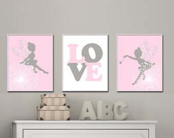 Fairy Wall Art Baby Girls Nursery Suits Pink And Gray Decor Fairy Wall Art Baby Girls Nursery Suits Pink And Gray Decor