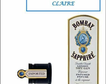 Bombay sapphire gin edible print cake topper with personalized name plaque