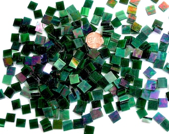 Emerald Green Iridescent Mosaic Tile Hand Cut Spectrum Stained Glass, Choose From 3 Shapes & 12 Different Sizes, Perfect for Mosaic Art