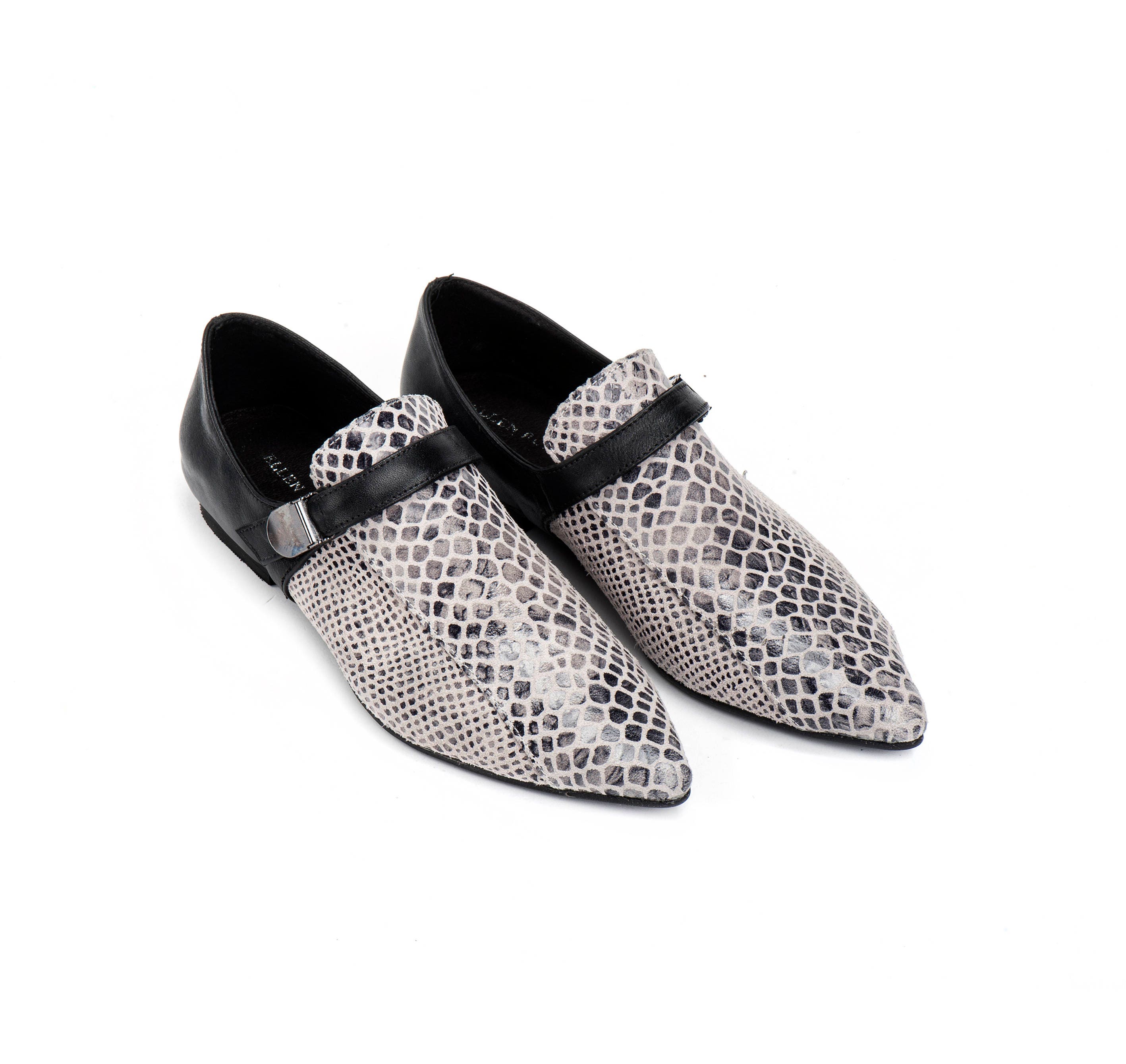 Womens Flat Shoes / Stone Grey Leather Loafers / Slip On Shoes