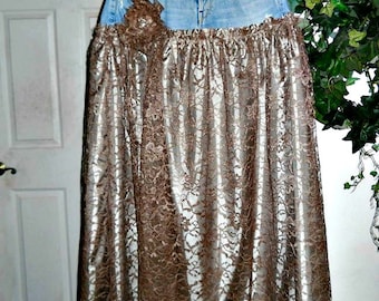 Vintage French lace jean skirt exquisite taupe bohémienne bohemian fairy ballroom Renaissance Denim Couture Made to Order