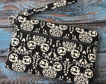 Wristlet; Mickey Mouse Wristlet Wallet; Phone Wallet; Zipper Pouch; iPhone 7 Wristlet; Cell Phone Purse; Phone Case; Wallet with Strap