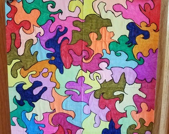 Puzzle Ink on Paper Absract Artwork 8 X 11 Original Artwork, Autism Awareness, Wall Art Picture, Home Decor, Great Gift, Ready to Ship