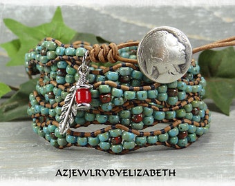 Seed Bead Leather Wrap Bracelet* Southwestern Leather Wrap Bracelet* Beaded Leather Wrap Bracelet* Boho Leather Wrap Bracelet*