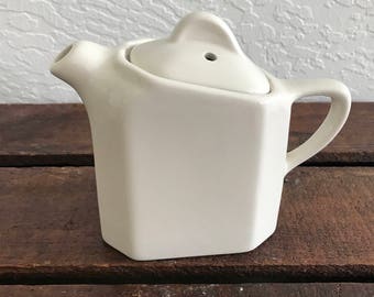 Vintage Hall Slant white Teapot with lid 189; Single Serve Teapot; Creamer; Farmhouse Decor