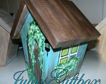 Hand Crafted Birdhouse, Painted Teal, Brown, Green Cottage Style Bird House, Indoor, Outdoors-Gift Bird house-Made In The USA-Ready To Ship