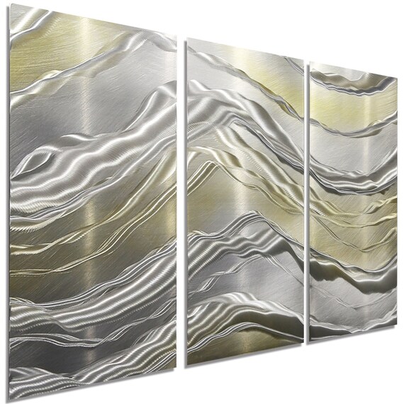 NEW Silver & Gold Modern Metal Wall Art Contemporary Home