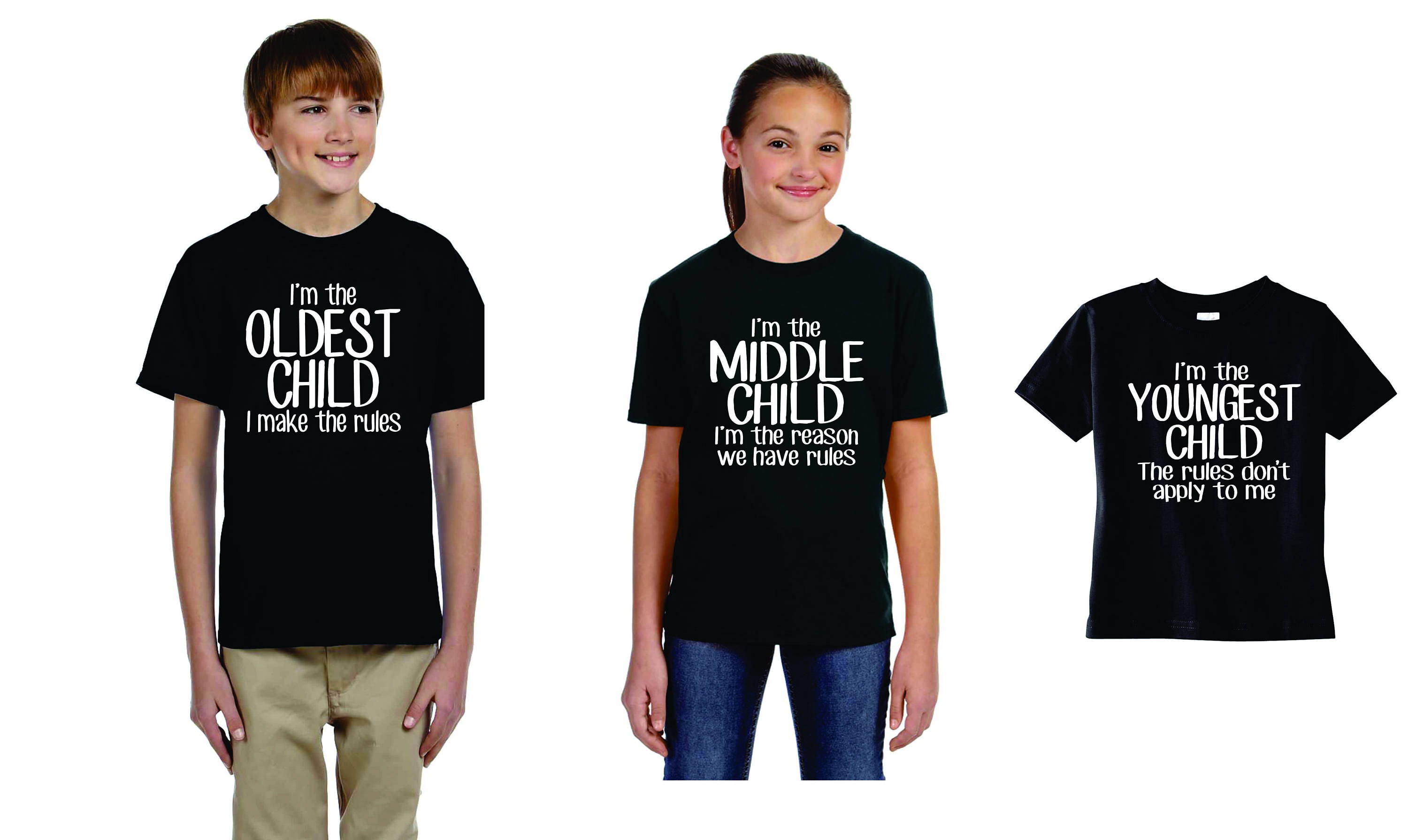 Custom shirts Funny Set Of 3 Sibling tshirts Oldest Middle