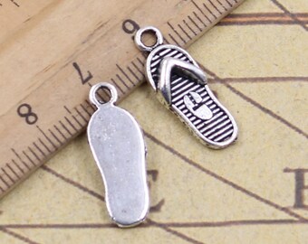 15 PCS 21*8 MM Flip Flop Charms Antique Silver Charm Pendants Y10017