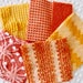 Vintage Chenille Fabric Quilt Squares - 15 - 6 inch squares, orange, gold & yellow - 500-284
