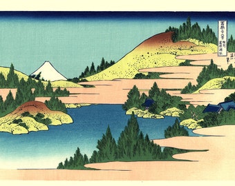 Japanese Ukiyo-e Woodblock print, Katsushika Hokusai, "The lake of Hakone in Sagami Province, Thirty-six Views of Mount Fuji"