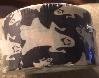 Glow in the dark HALLOWEEN GHOSTS DUCK Tape brand Black with cream ghost design duct tape