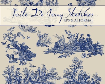 10 EPS Toile De Jouy Vector Sketches Plus AI Printing Toile Sketches