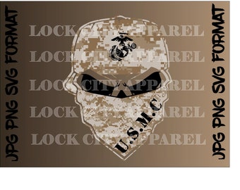 Bandana Skull Full Graphic Printable Design USMC SVG