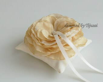 Small ivory Wedding pillow with flower---ring bearer pillow, wedding ring pillow , wedding pillow, ready to ship
